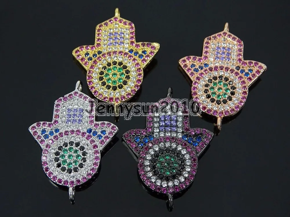 

Colorful Zircon Gems Stones Pave Hamsa Hand #6 Bracelet Connector Charm Beads Silver Gold Rose Gold Gunmetal 10Pcs/Pack