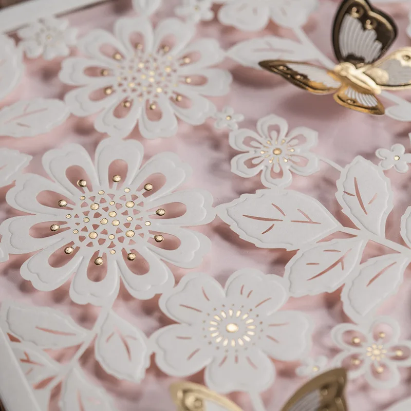 Лазерная Резка Белый Цвет Свадебные Приглашения Карты 3D бабочка цветок