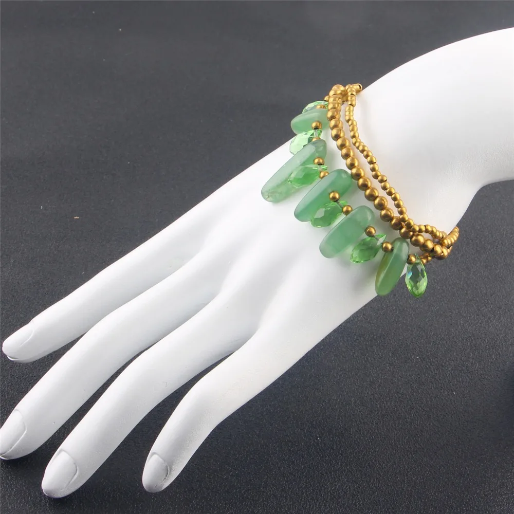 

2018 Bohemian Triple Layers Crystal Charm Beaded Chain Bracelets for Women Fashion Gold-Color Beads A Bracelet