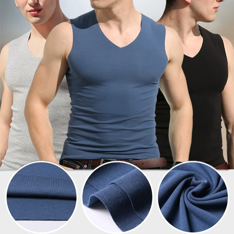 Мужская Летняя бесшовная эластичная майка, Удобная майка, майка без рукавов с v-образным вырезом, мягкий однотонный жилет, новые модные повседневные топы