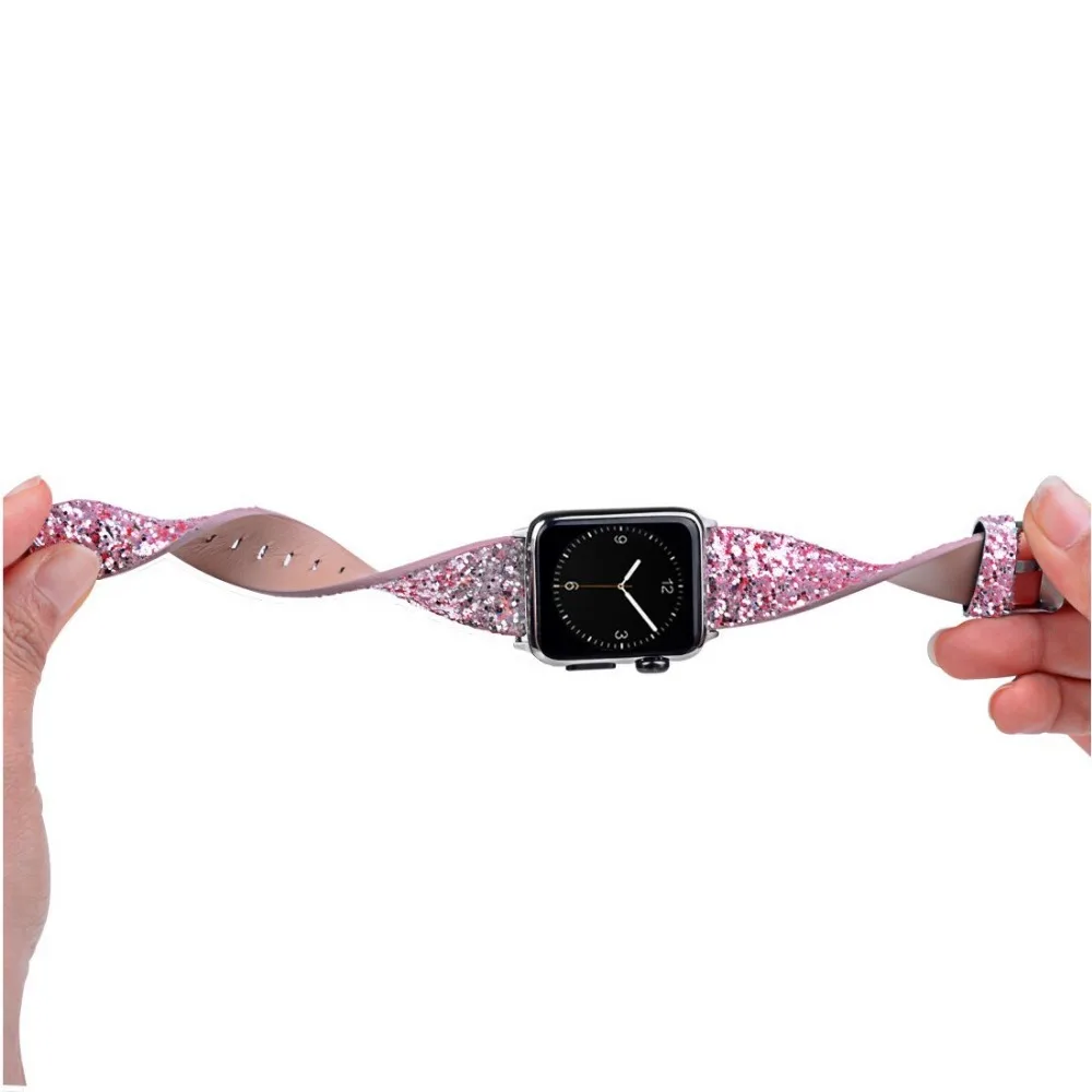 Для наручных часов Apple Watch 38/42/40/44 мм с сияющими блестками Замена кожаный браслет для наручных часов Apple Watch серии 5 4 3 2 1 ремешок