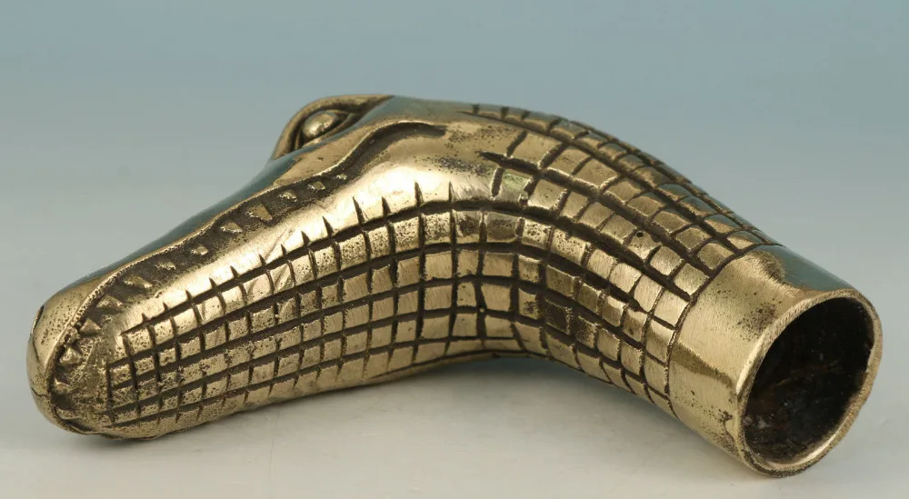 Жесткая китайская латунная ручная резьба статуя крокодила трость трость|head head|head