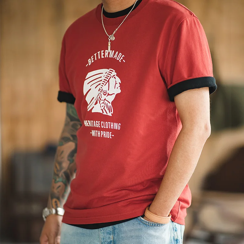 

Maden Men's Casual Crack Red Black Gray Print Retro Emirates Cotton T-Shirt Wild Men's Round Neck Short Sleeve