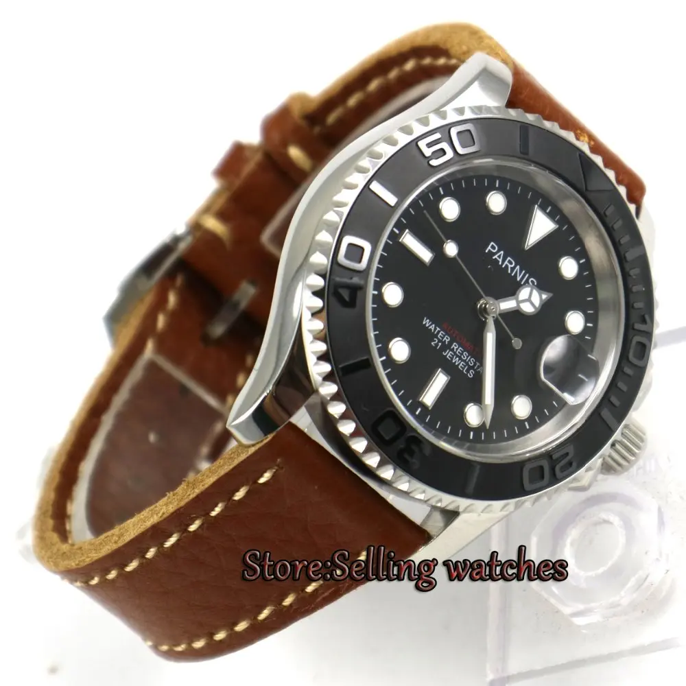 

41mm Parnis black dial luminous Sapphire glass miyota automatic mens watch P8