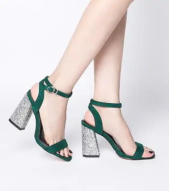 Choudory 2017 летние высокий каблук сандалии открытым носком блеск украшенные толстые