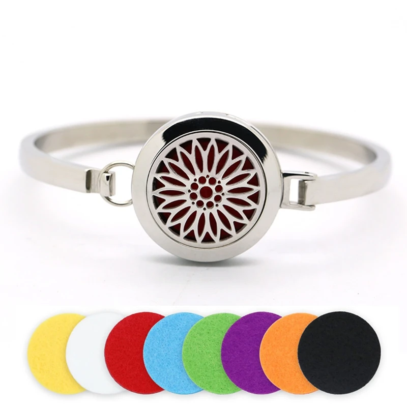 

BOFEE Aromatherapy Locket Bracelet Essential Oil Diffuser Bangle Magnetic Sunflower Stainless Steel Fashion Jewelry Gift 25mm