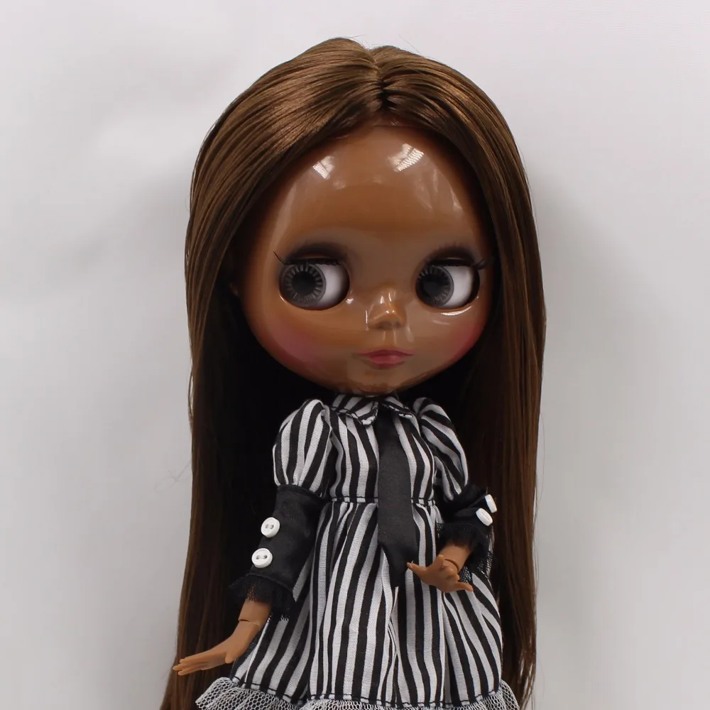 

ICY DBS Blyth doll super black skin dark brown hair joint body shiny face 1/6 bjd 30cm toy
