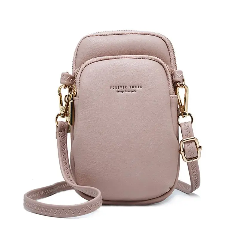Pink Ретро для женщин кошелек кожаный для монет сотовый телефон мини Crossbody сумка-мешок через плечо - Цвет: Pink