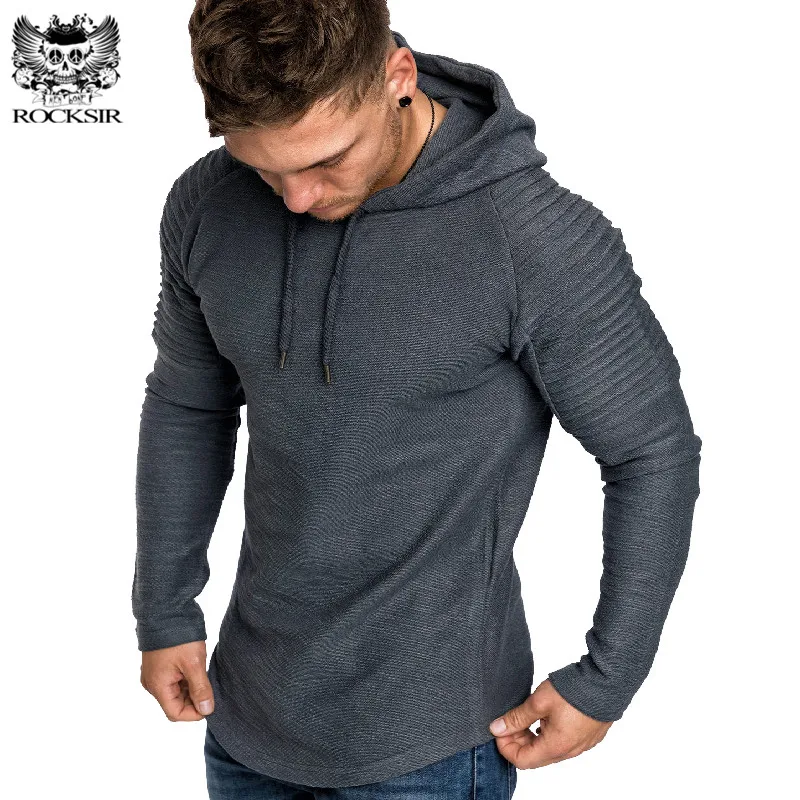 Rocksir Hip Hop Autumn Winter Men Hoodies Fashion Folds Sleeves Hoody Sweatshirt Male Casual Striped Hoodie Pullover Moletoms | Мужская