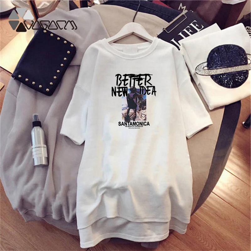 

Women Summer Tshirt Dress Girl Print Short Sleeve White Black Dress Casual Loose Clothes Vestidos M- Party Dresses