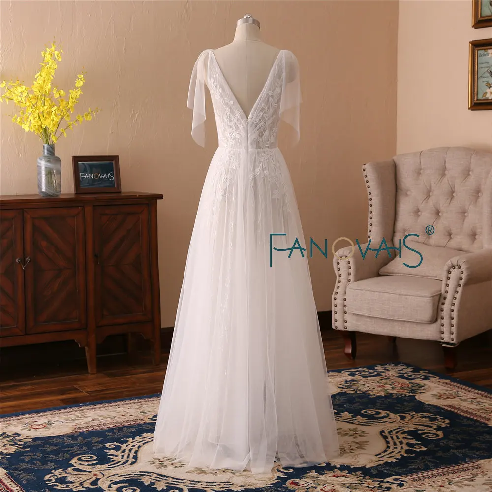 Глубокий V шеи тюль свадебные платья Vestido де Novia пляж Boho Robe de Mariee 2019 Sexy видеть