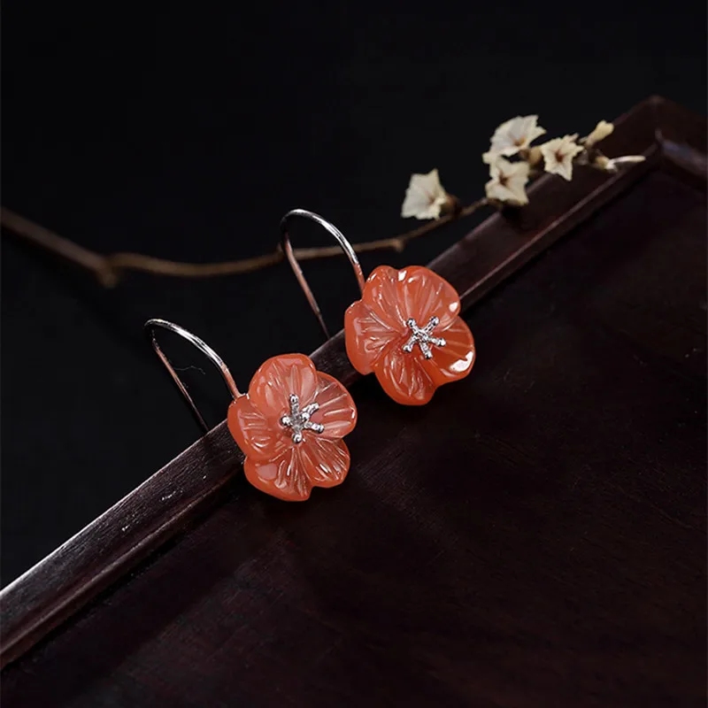 Женские серьги с цветами элегантные ручной работы из серебра 925