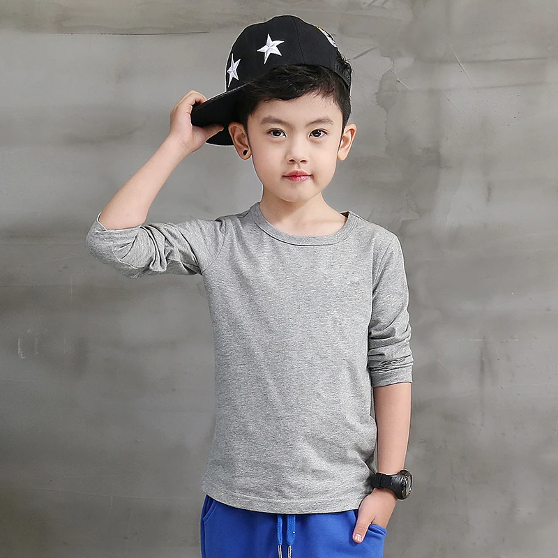 Pioneer Kids/Новинка; сезон осень-весна; стильная школьная одежда с длинными рукавами для мальчиков; Детские футболки; топы для мальчиков; футболки из чистого хлопка - Цвет: flower grey