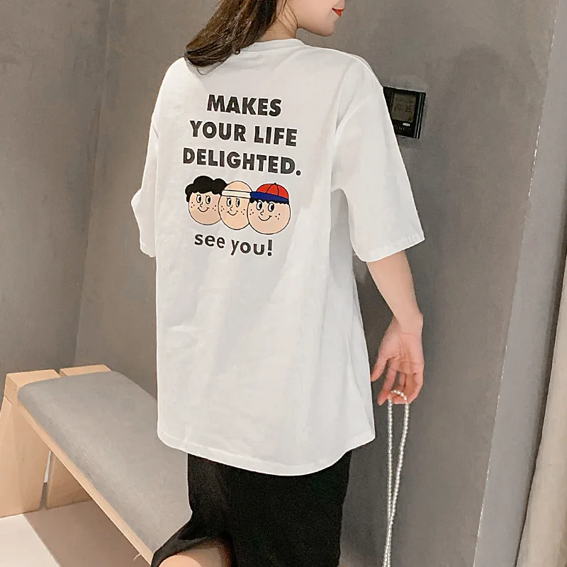 Новинка 2019 Хлопковая женская футболка в стиле Харадзюку с принтом Топы И