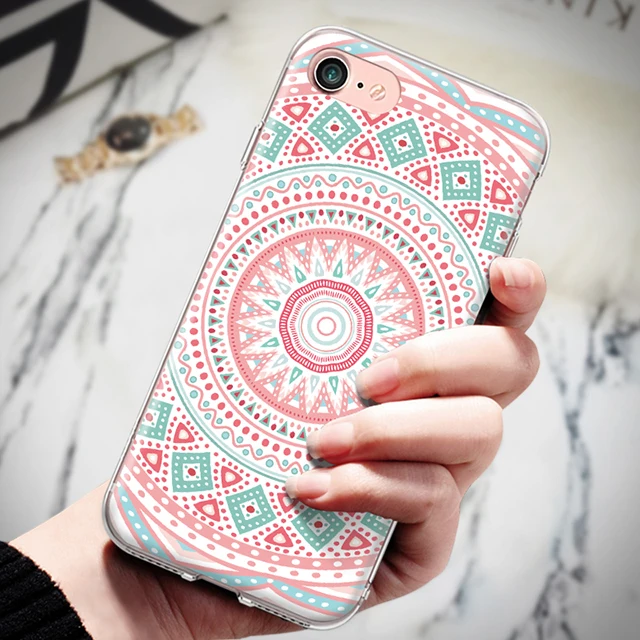 Мягкий ТПУ чехол для телефона для Iphone 4, 4S, 5, 5S, 5C, SE, 6, 6 S, 7, 8 Plus, X, XR, XS, Max, мандала, Цветочный, этнический узор, силиконовый чехол