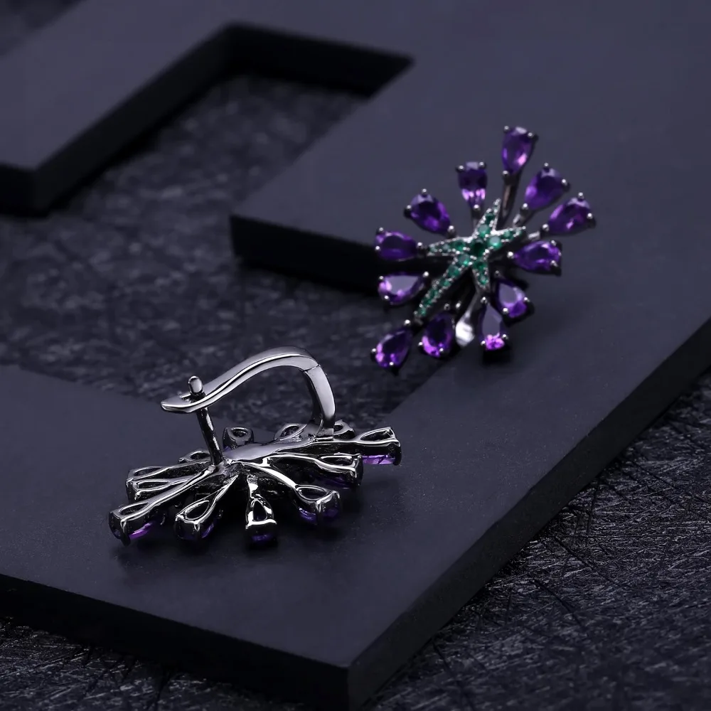 GEM'S балетные 925 пробы Серебряные Серьги с драгоценными камнями набор колец натуральный аметист винтажный, готический, в стиле панк набор украшений для женщин ювелирные изделия