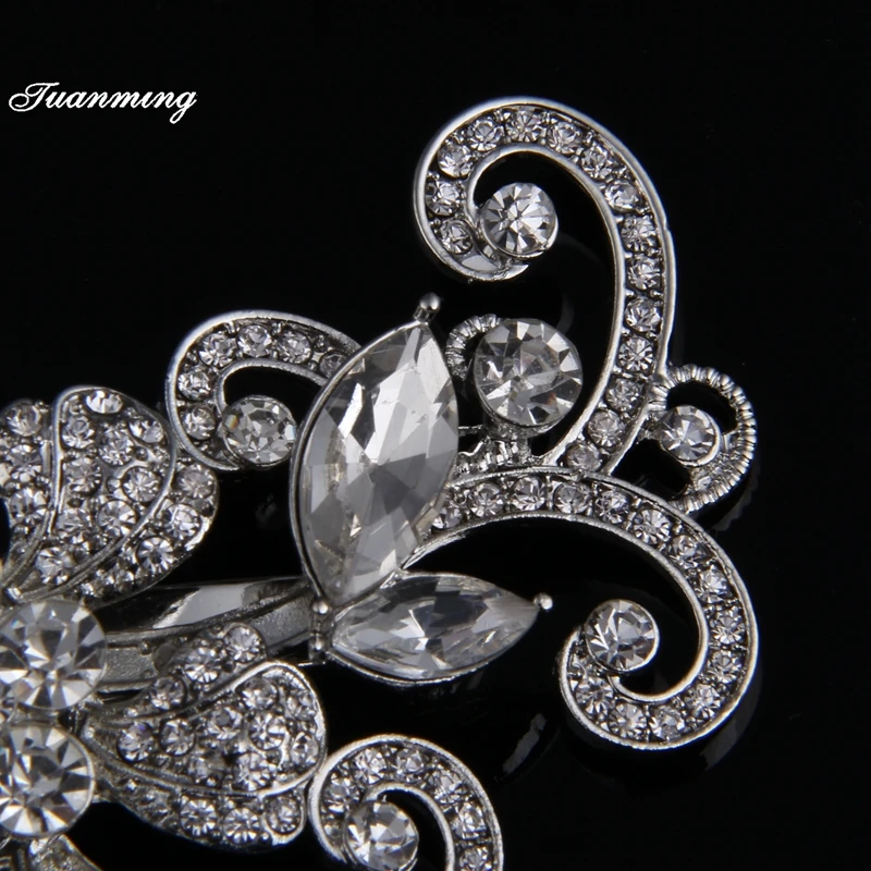 Модные хрустальные серебряные свадебные аксессуары для волос цветок лист горный