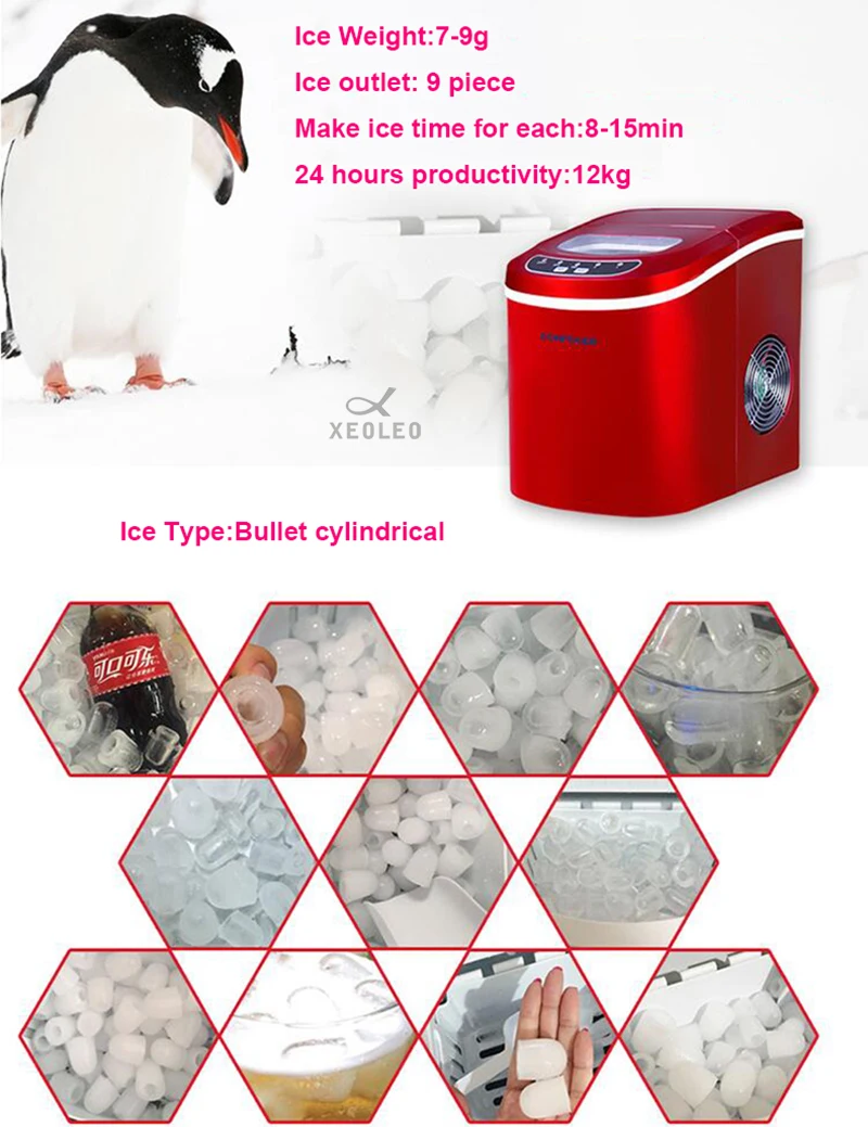 XEOLEO Mini Ice machine Electric Bullet cylindrical Ice Maker 12kg/24h Automatic Household Ice Making Machine For Milk Tea Shop