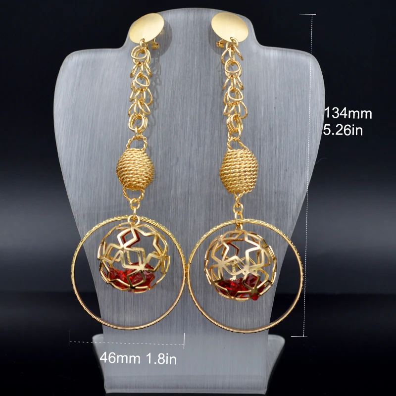 Женские длинные висячие серьги Sunny Jewelry в этническом стиле с красным кубическим
