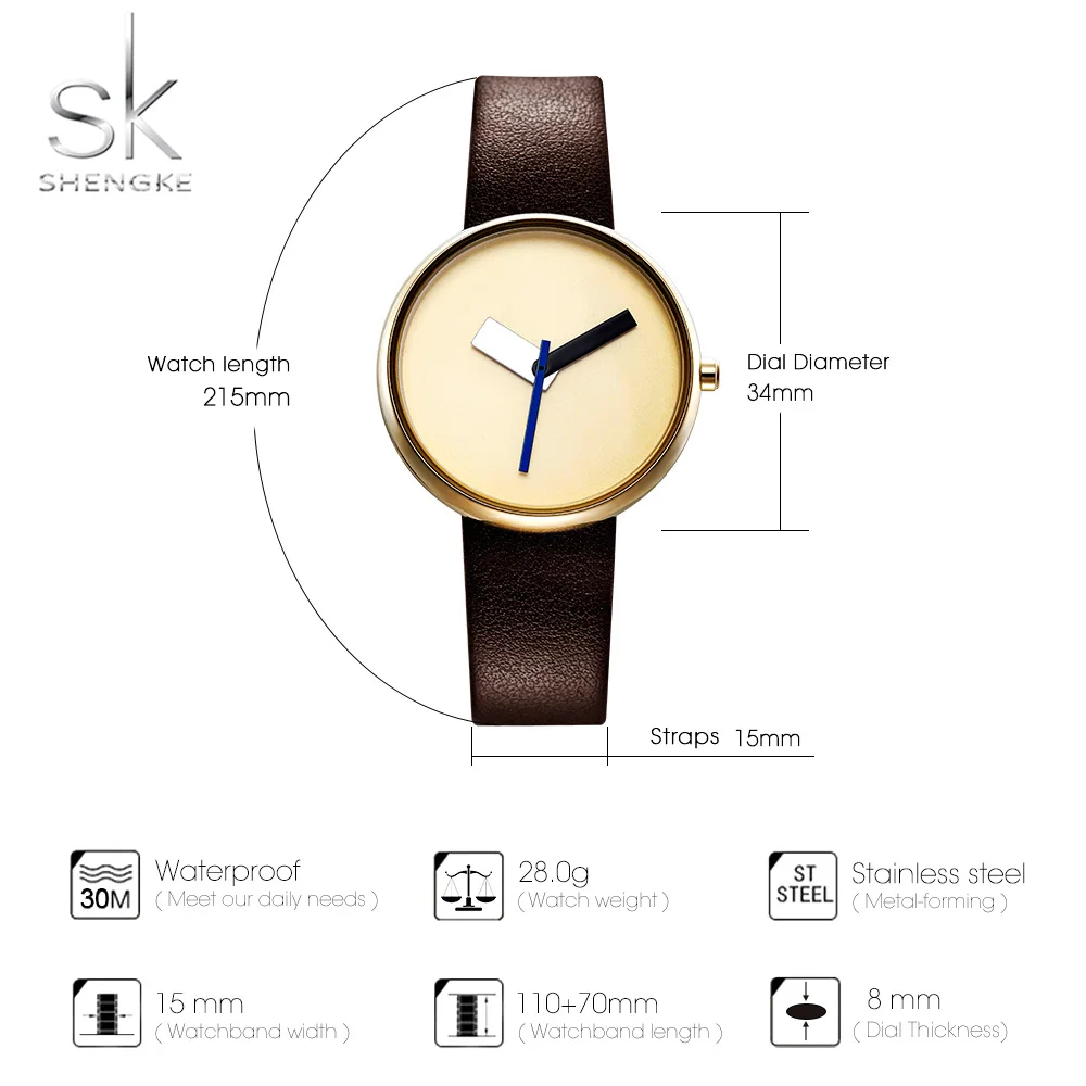 

Shengke Top Brand Luxury Women Simple Wrist Watch Brown Leather Watch Women Causal Style Fashion Design Watches Female