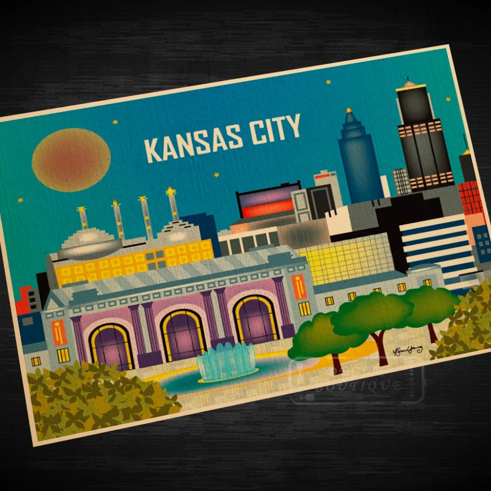 Поп арт карта мультяшный замок КАНСА город классика Винтаж ретро декоративная