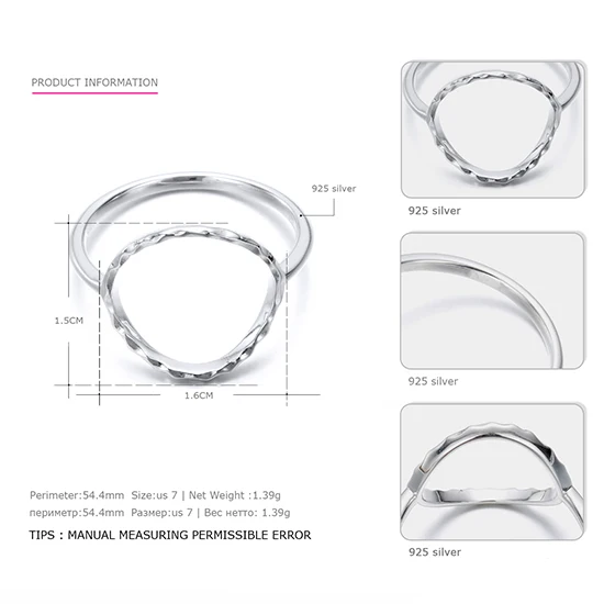 Silver CC кольца из твердого серебра 925 для женщин, трендовые простые кольца на палец, модные ювелирные украшения, аксессуары для офиса, вечерние, подарок CC4003 - Цвет основного камня: Silver