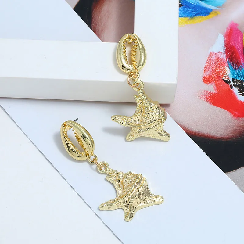 Женские серьги капельки ZOSHI большие круглые золотого цвета с раковиной в