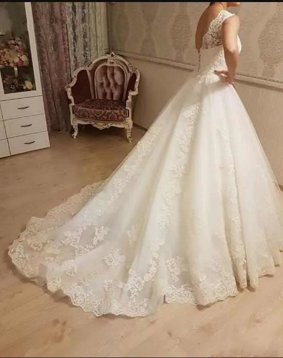 Vestidos De Novia элегантные трапециевидные Свадебные платья с аппликацией v-образный вырез без спинки со шнуровкой для невесты Индивидуальные кружевные свадебные платья