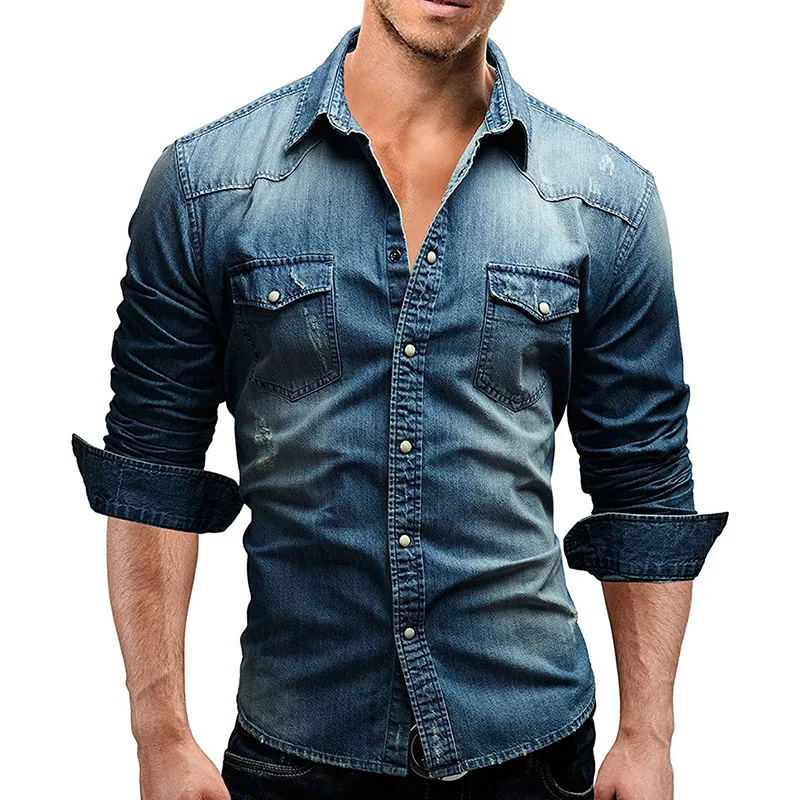 Men Shirt 2018 Casual Denim Male Long Sleeve Shirts Men's casual business personality xiushen long sleeve jean shirt students | Мужская