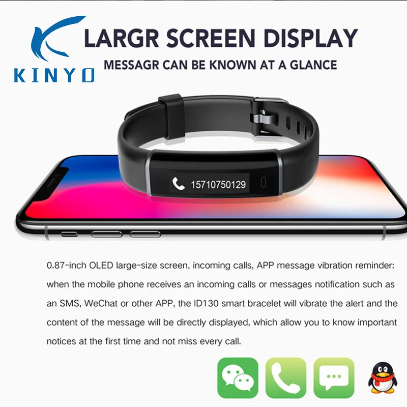 Фитнес трекер Kinyo ID 130 Plus яркий умный Браслет IP67 водонепроницаемый смарт браслет PK