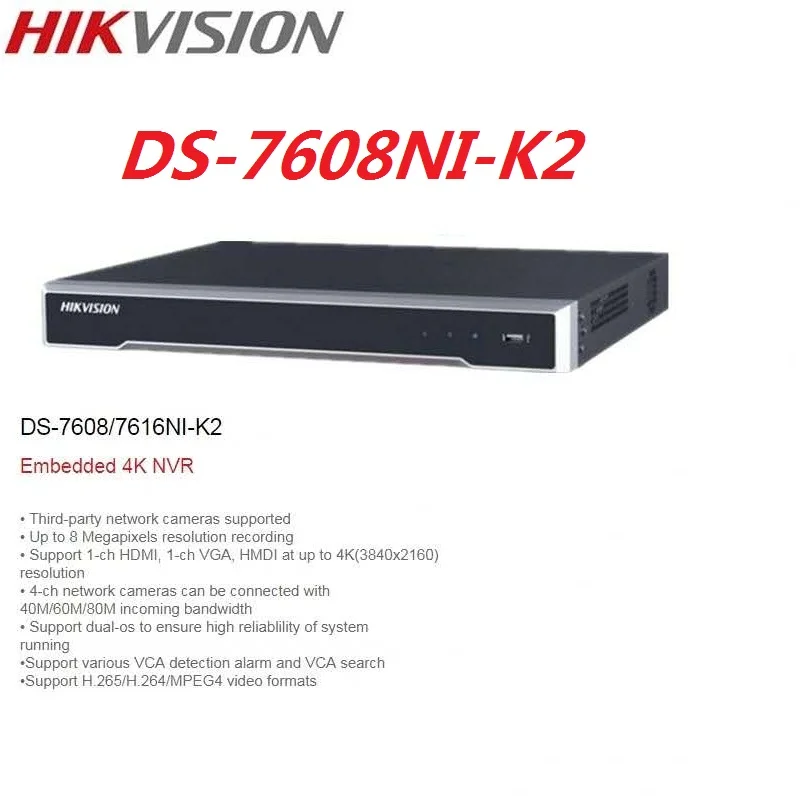 Оригинальная Hikvision DS-7608NI-K2 английская 8CH без POE версия 4K H.265 сеть NVR видеорегистратор поддерживает 2 шт. HDD