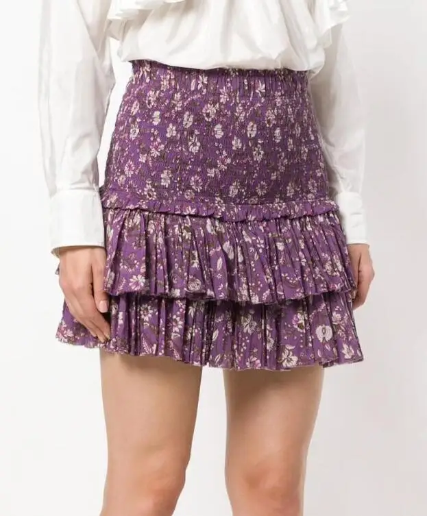 Фиолетовая блузка с цветочным принтом рубашка длинными рукавами и высокой