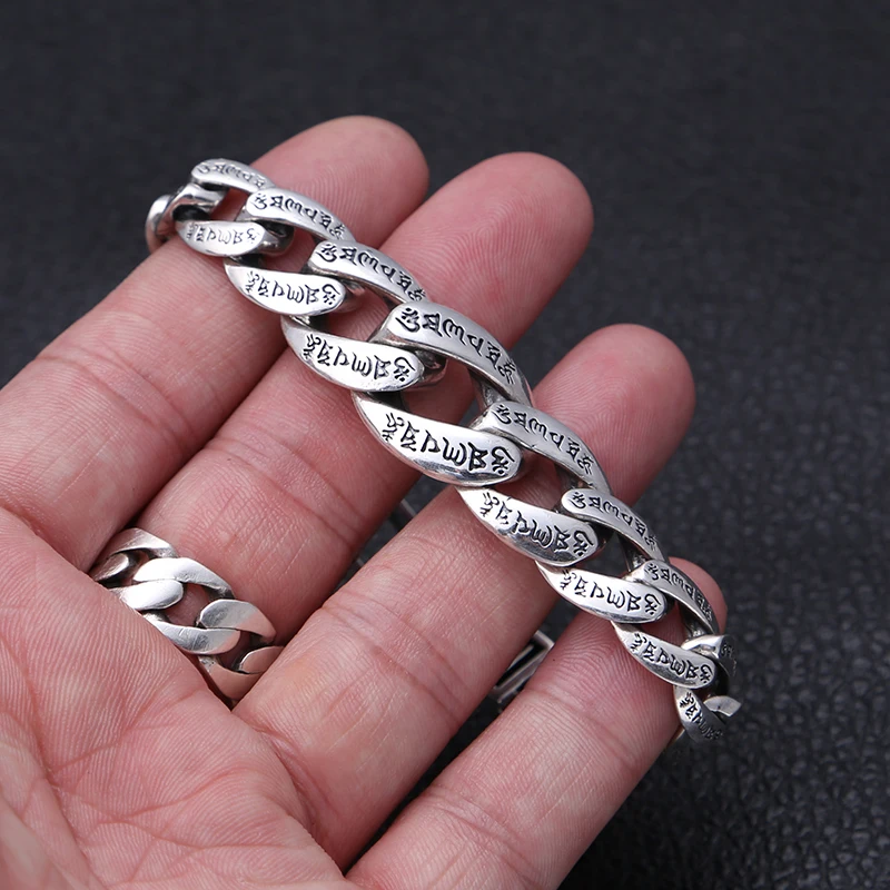 925 пробы Серебряный Тибетский буддизм Ом Мани Падме браслеты hum для мужчин