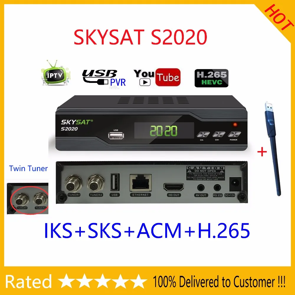 SKYSAT S2020 двойной тюнер спутниковый приемник Поддержка IKS SKS ACM IPTV H.265 M3u PowerVU биссключ
