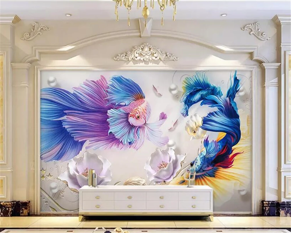 

beibehang brick wallpaper 3d Custom mural wallpaper embossed goldfish lotus jewelry decorative mural TV background wall behang