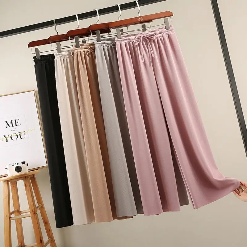 Женские повседневные брюки с высокой талией Yfashion трикотажные широкими штанинами