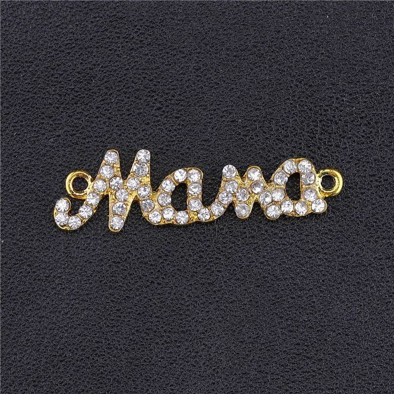 Needlework Jewelry Components Cz Rhinestones Silver Mama Charm Connector Accessories For Women Kids Handmade Bracelet DIY Making