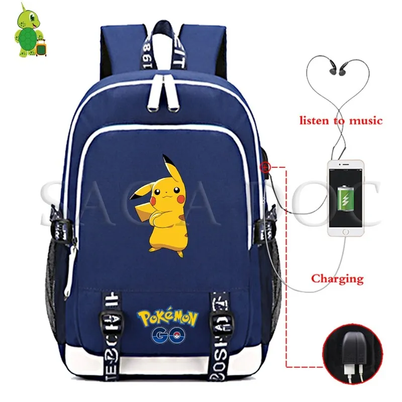 12 Рюкзак для ноутбука Pokemon Pikachu с usb-зарядкой для подростков, девочек, мальчиков, Gengar Eevee, школьные сумки, многофункциональные повседневные дорожные сумки - Цвет: 12