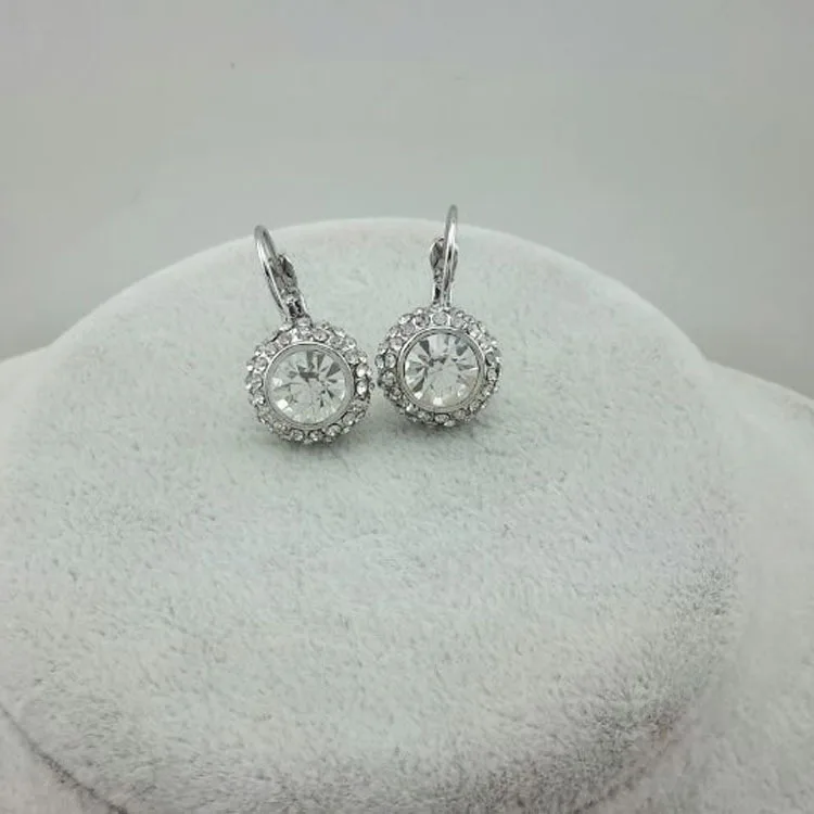 silver white Новое поступление Женская мода Kate Middleton круглый милый кубический циркон чешский кристалл серьги - Окраска металла: silver white