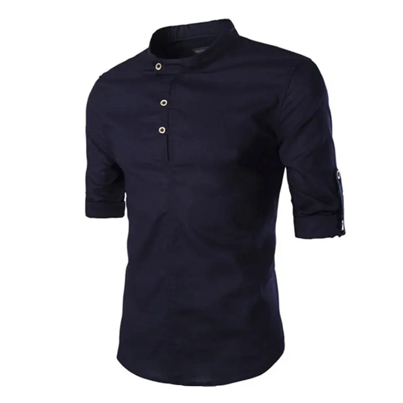 Популярная Стильная мужская деловая рубашка с воротником стойкой и длинными