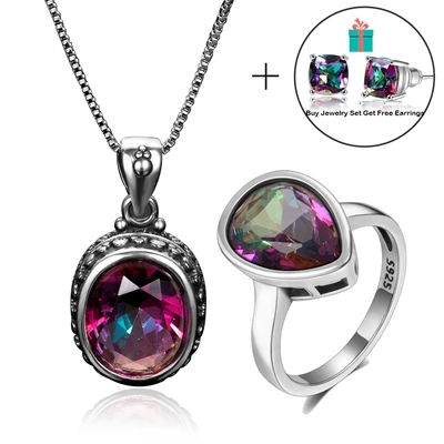 jewelry set 2 Топ бренд, романтичный 925 пробы, Серебряный Топаз, кулон, кольцо, ювелирные наборы для женщин, драгоценный камень, свадебный ювелирный набор с подарком - Цвет камня: jewelry set 2