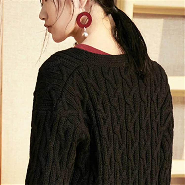 100%hand made pure wool Vneck knit women loose H-straight long cardigan sweater one&ampover size |