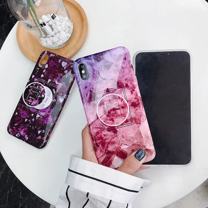 Глянцевый чехол для телефона с подставкой и мраморным рисунком iPhone 11 12 Mini Pro XS Max XR