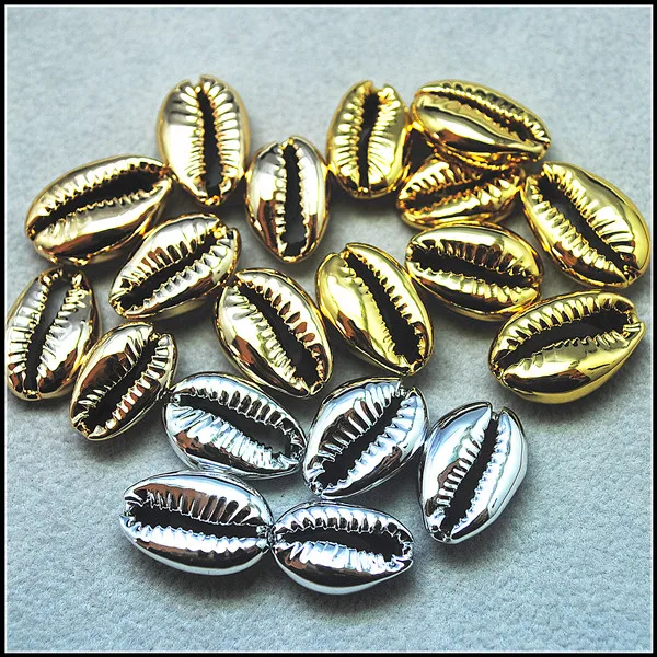 20pcs shell beads spacer plated golden silver color size 15-20mm length for charms bracelets making accessories or caps | Украшения и