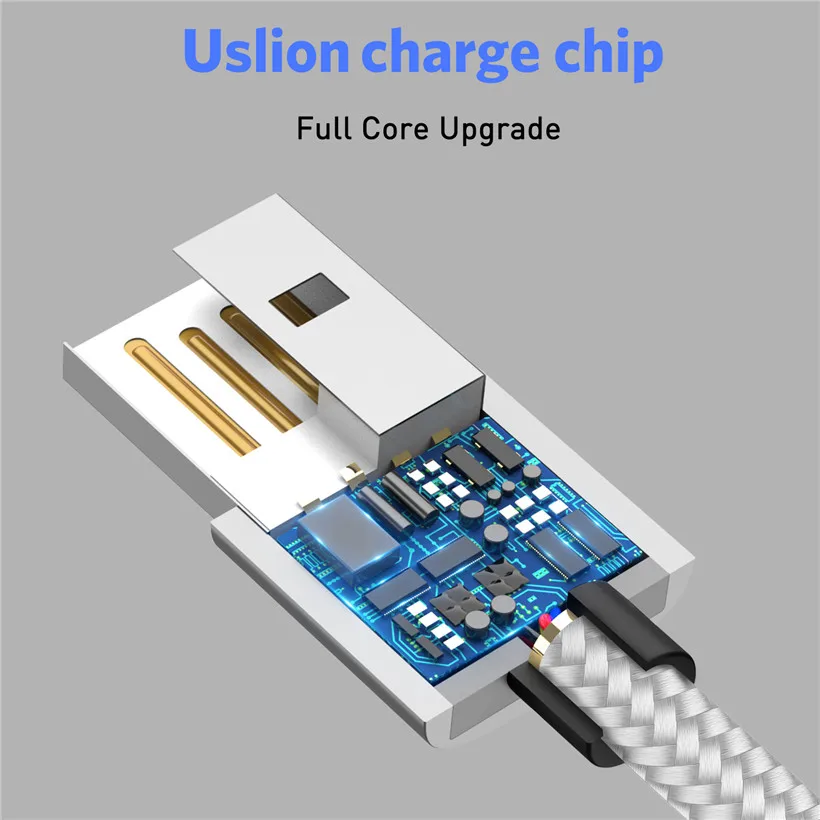 Магнитный светодиодный usb кабель USLION магнитный штекер USB Type C Micro для Samsung Xiaomi iPhone X 8