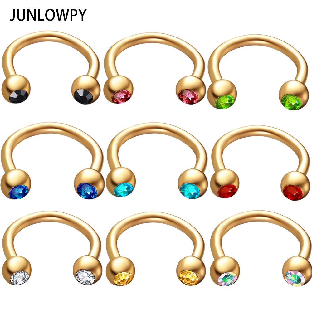 JUNLOWPY радужные серебряные черные золотые кольца для носа в форме подковы из