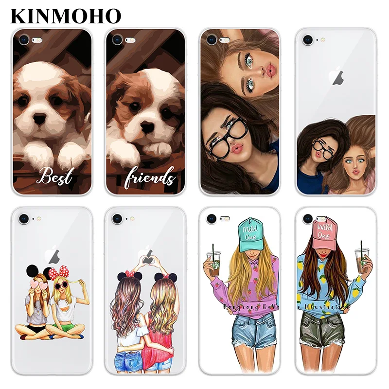 KINMOHO Transparent Soft TPU Best Friends Forever BFF Phone Cases Cover For iPhone 7 8 Plus 6s 6 X XR XS MAX 5S SE Capinha Funda |