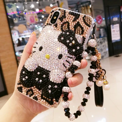 case and strap Sam S10 plus Bling 3D леопард с кристаллами Кот Кабошон DIY чехол для телефона для samsung Galaxy S9 S8 plus note9 note8 Роскошный чехол - Цвет: case and strap