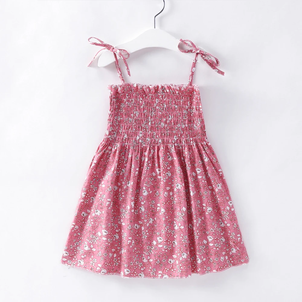 Summer Children's Dress Cute Floral Pink Loose Sling Strapless Low-cut Word Collar Sweet Toddler Girl Princess Dresses Age 2~6 | Детская