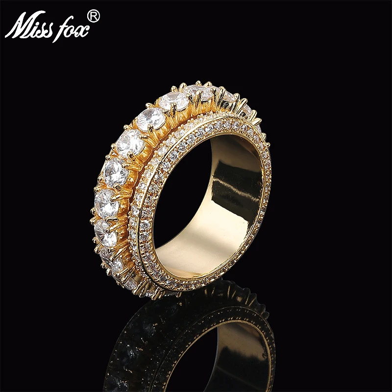 Missfox пять рядов циркониевых поворотных колец модные хип хоп мужские стильные